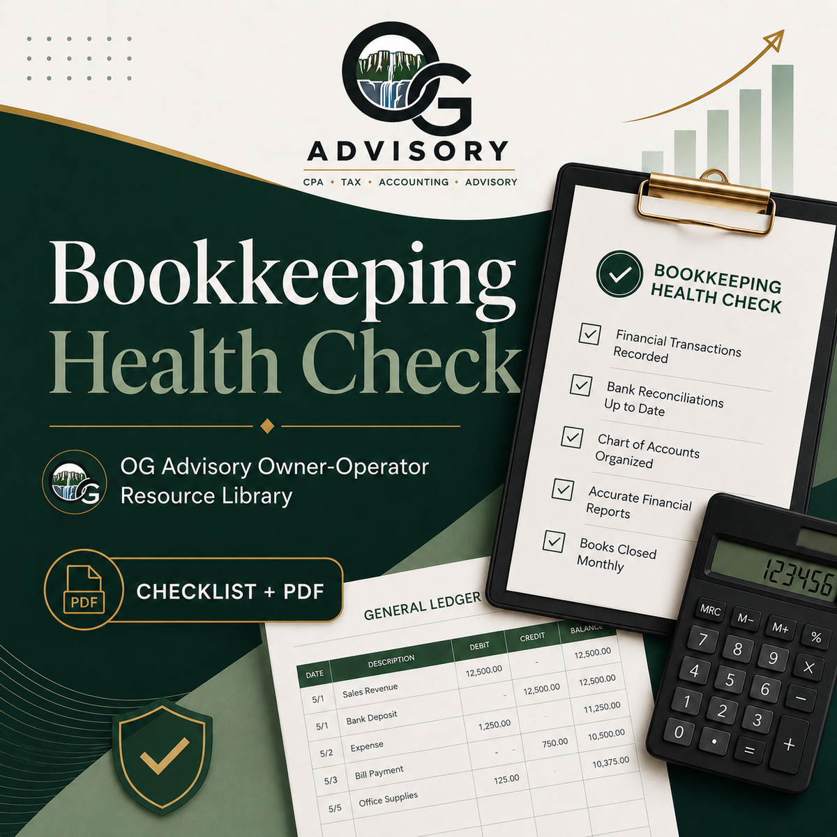 Bookkeeping Health Check cover, OG Advisory Owner-Operator Resource Library, checklist in PDF format